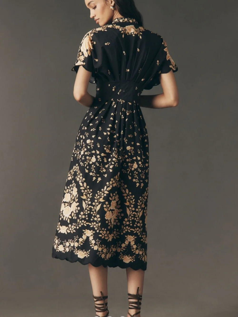 FARM Rio x Anthropologie Black Floral Cotton Midi Dress - Picture 2 of 4